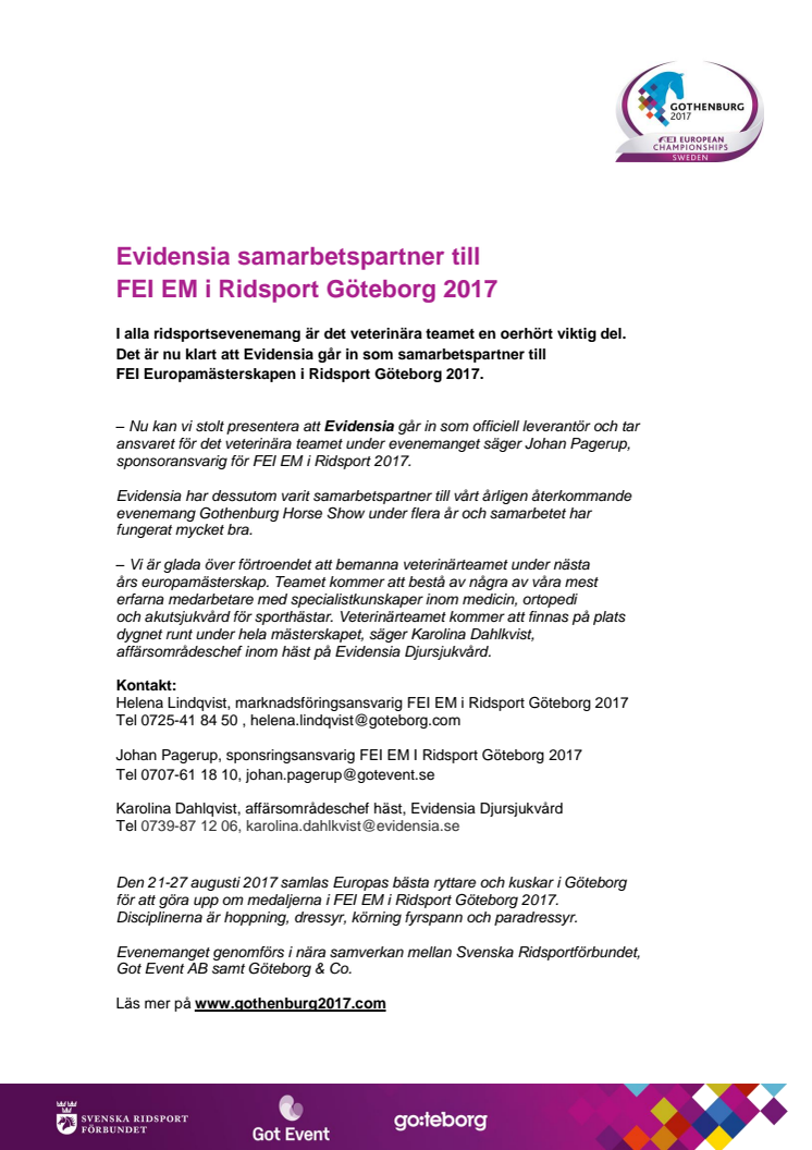 Evidensia samarbetspartner till FEI EM i Ridsport Göteborg 2017