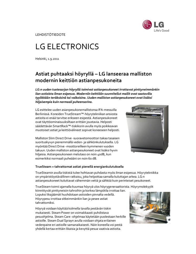 Astiat puhtaaksi höyryllä – LG lanseeraa malliston modernin keittiön astianpesukoneita 