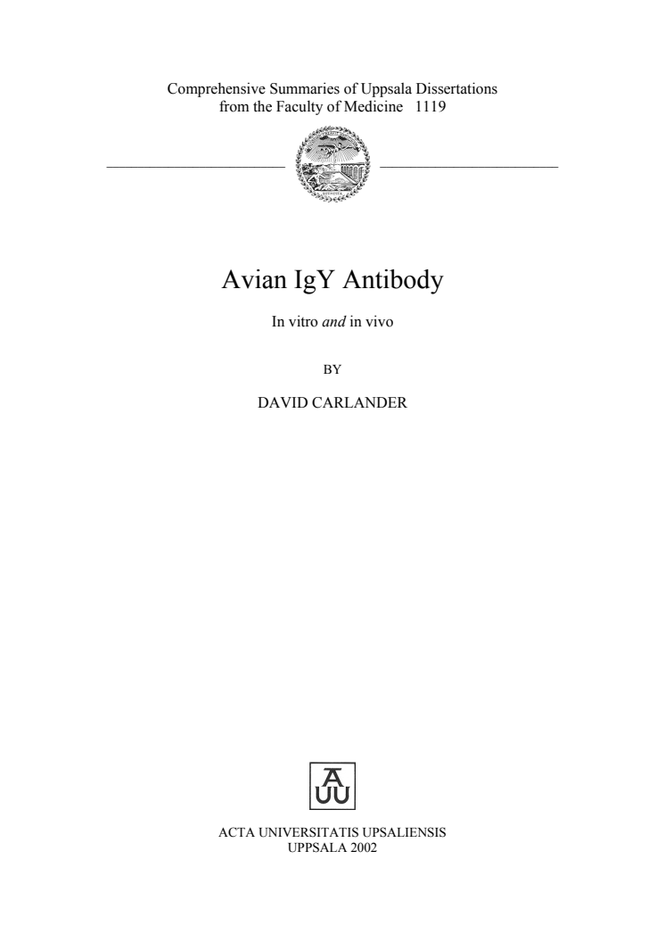 Avian IgY antibody: In vitro and in vivo