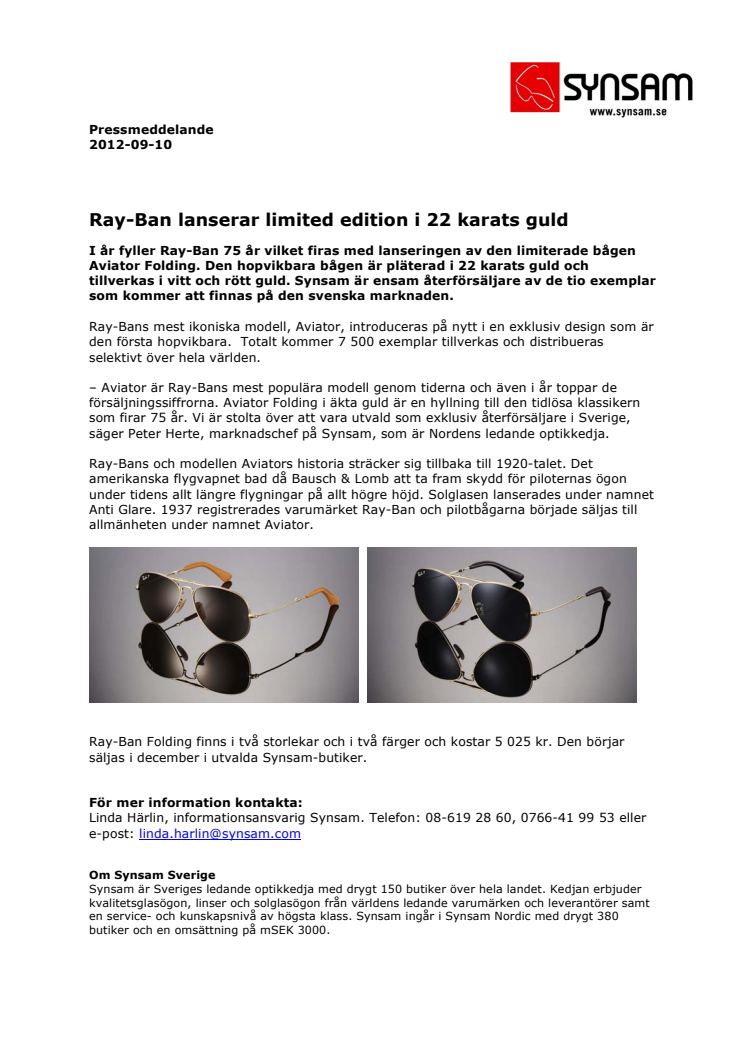 Ray-Ban lanserar limited edition i 22 karats guld