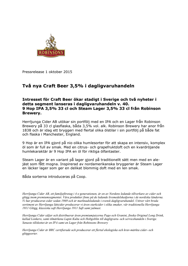 Två nya Craft Beer 3,5% i dagligvaruhandeln 