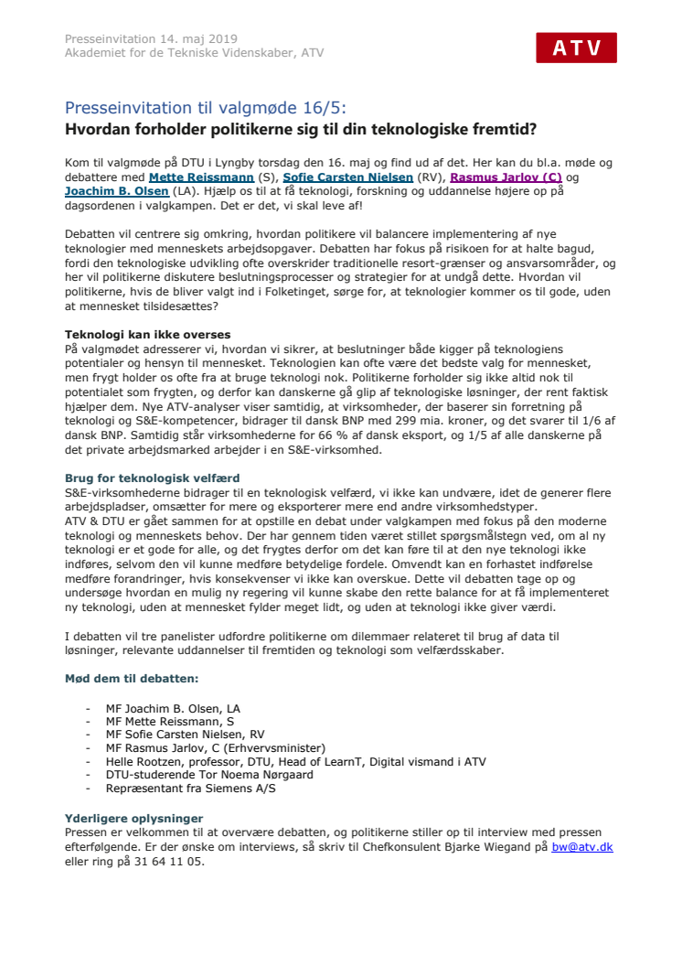 Presseinvitation til valgmøde 16/5: Hvordan forholder politikerne sig til din teknologiske fremtid? 