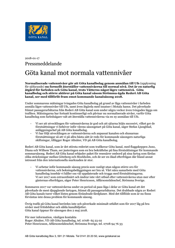 Göta kanal mot normala vattennivåer