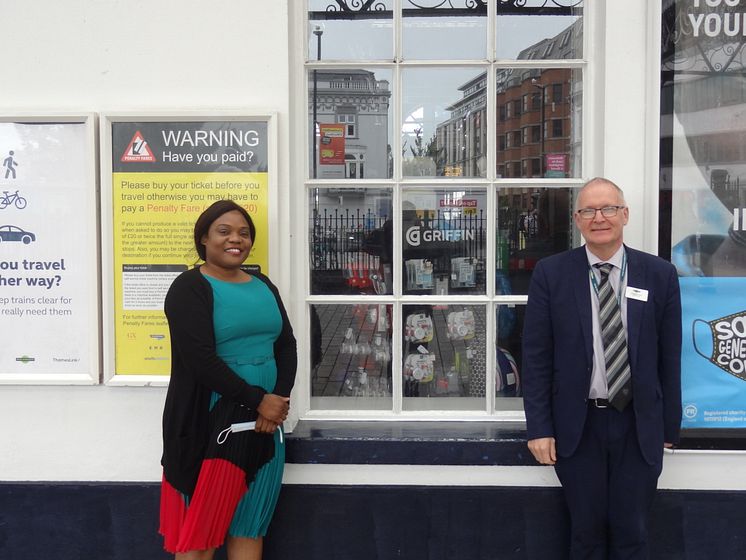 Juliet Ssekitolek, Project, Marketing & Fundraising Manager for BMECP Brighton foodbank with Graham Thrower, Brighton Area Manager