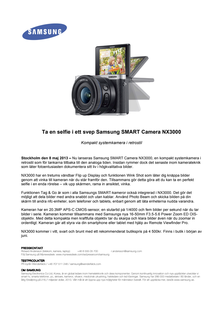 Ta en selfie i ett svep Samsung SMART Camera NX3000