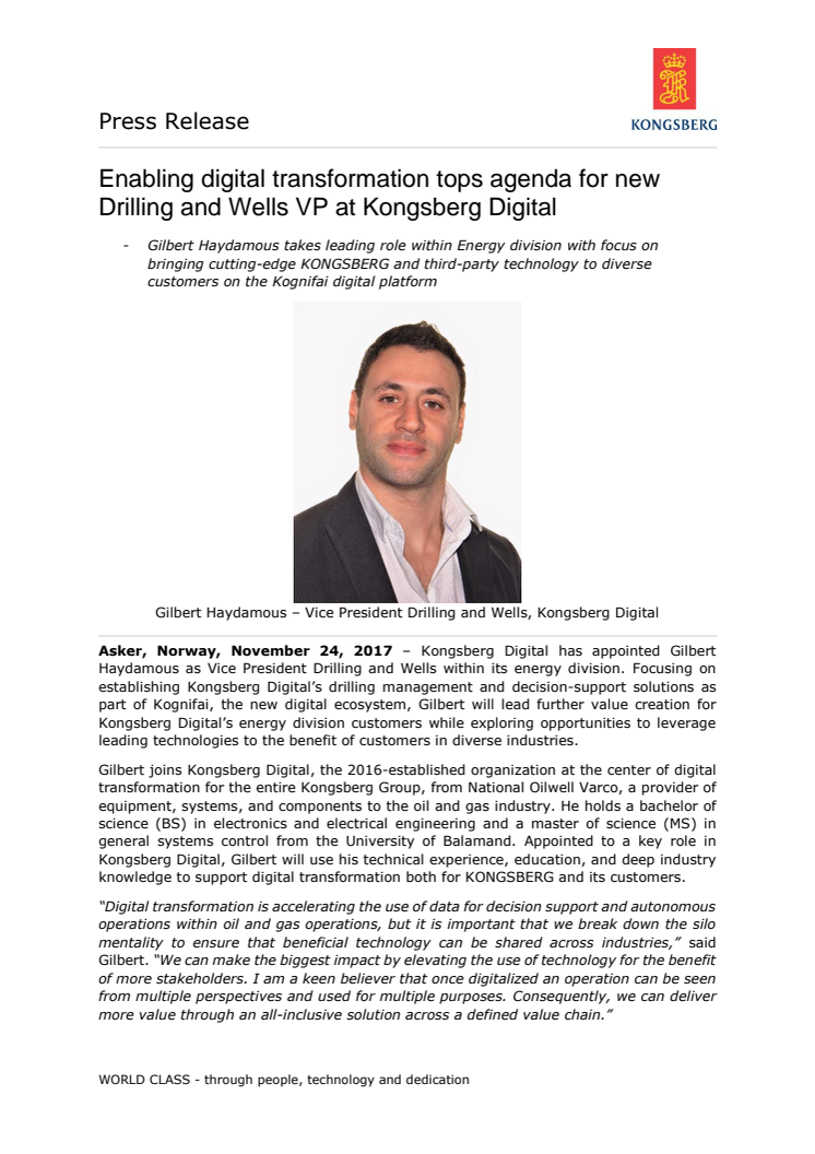 Kongsberg Digital: Enabling digital transformation tops agenda for new Drilling and Wells VP at Kongsberg Digital