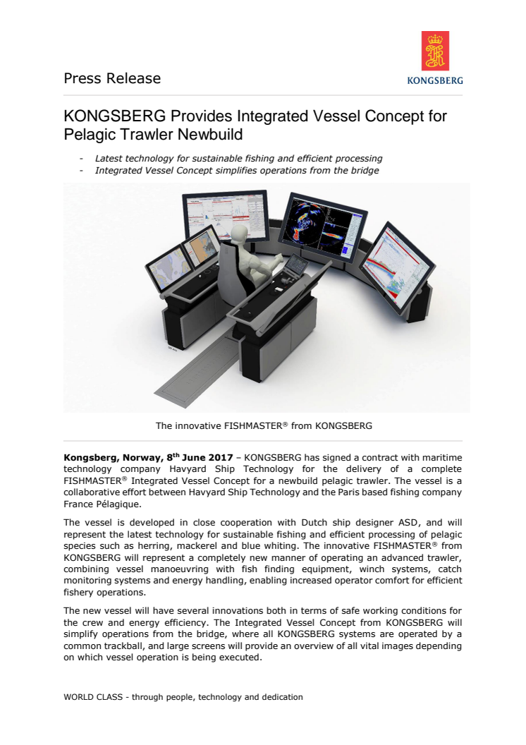Kongsberg Maritime: KONGSBERG Provides Integrated Vessel Concept for Pelagic Trawler Newbuild