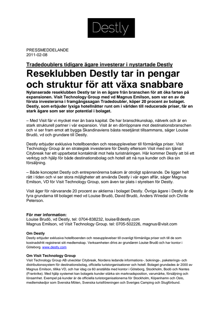 Destly tar in pengar för att växa snabbare - Tradedoublers tidigare ägare investerar