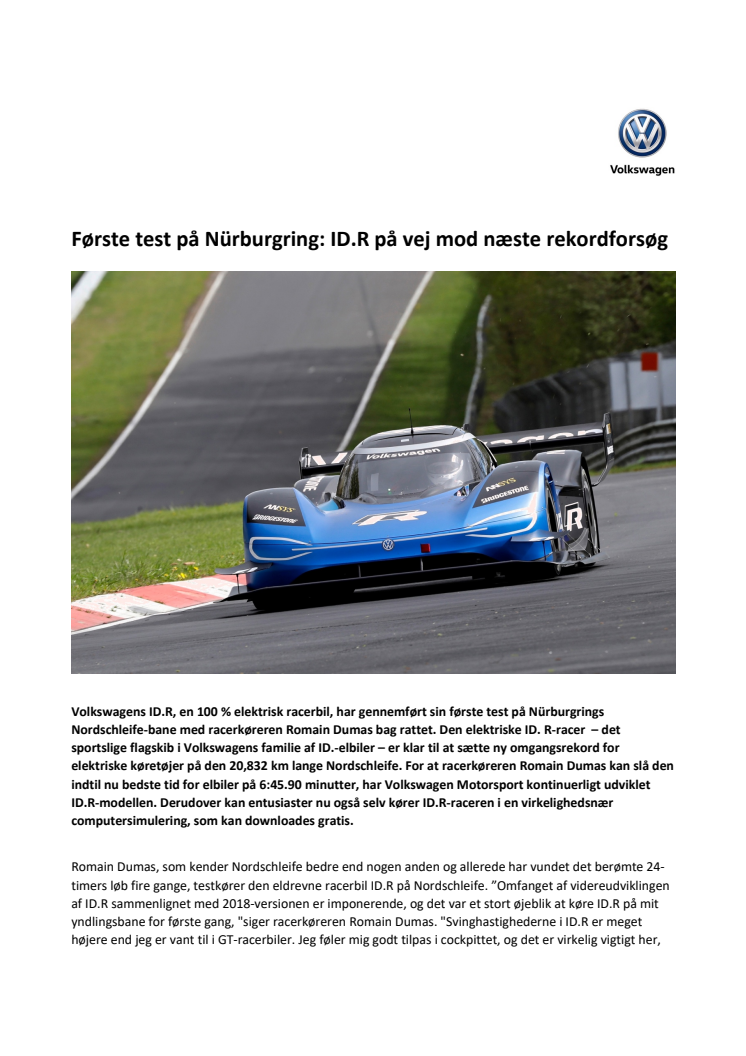 Første test på Nürburgring: ID.R på vej mod næste rekordforsøg