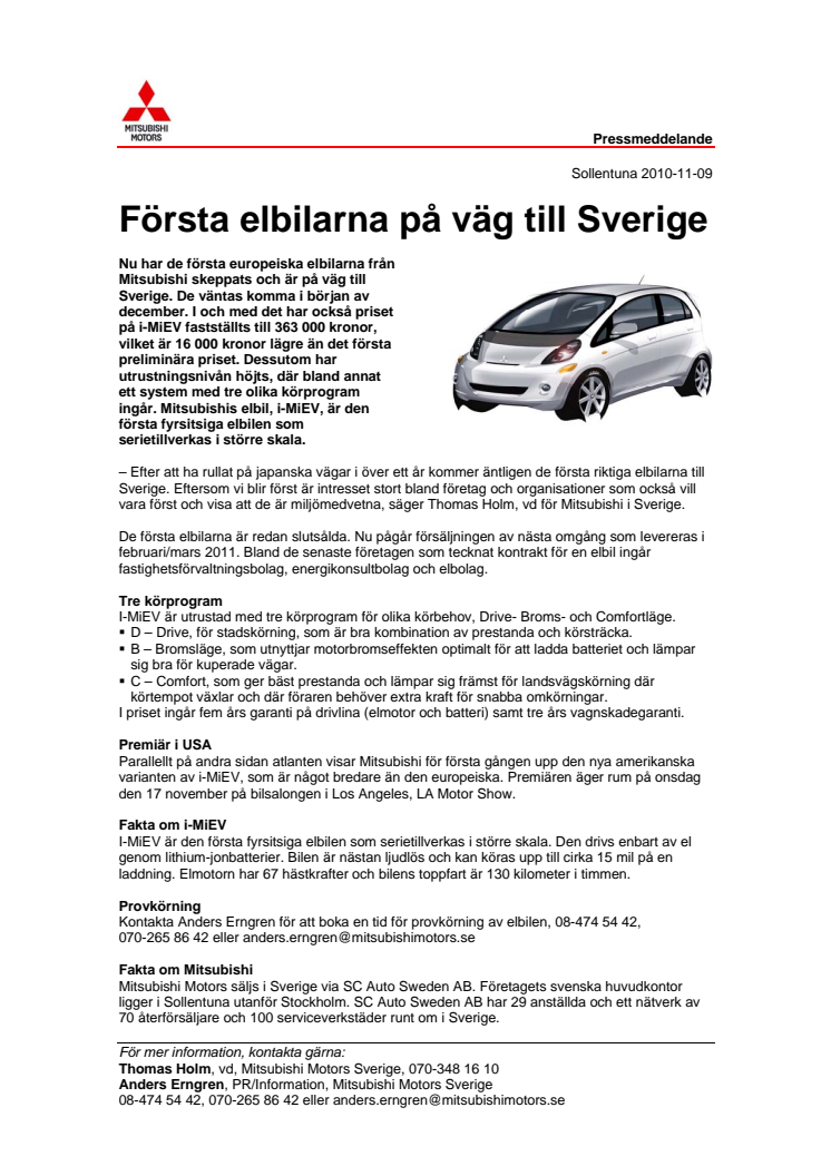 Första elbilarna på väg till Sverige