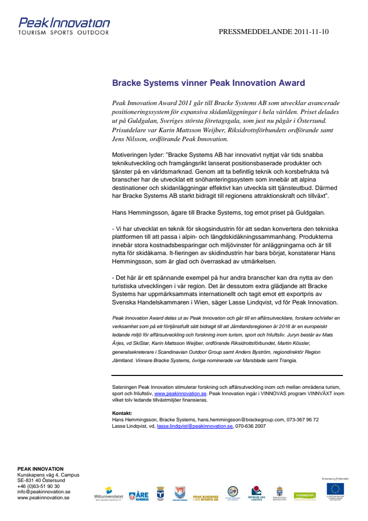 Bracke Systems vinner Peak Innovation Award