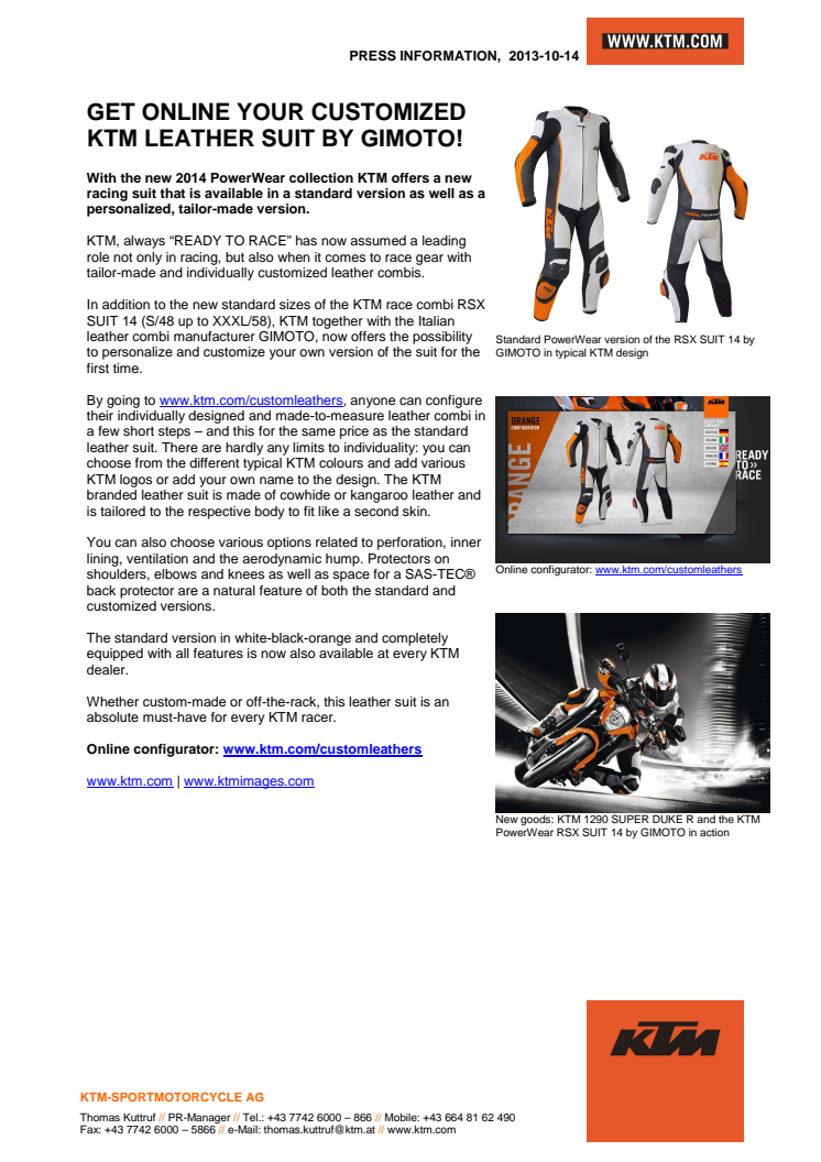 GET ONLINE YOUR CUSTOMIZED KTM LEATHER SUIT BY GIMOTO!