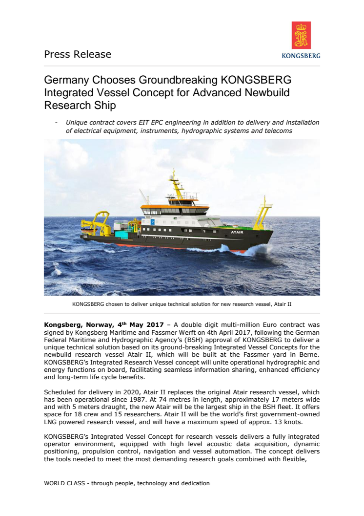 Kongsberg Maritime: Germany Chooses Groundbreaking KONGSBERG Integrated Vessel Concept for Advanced Newbuild Research Ship 