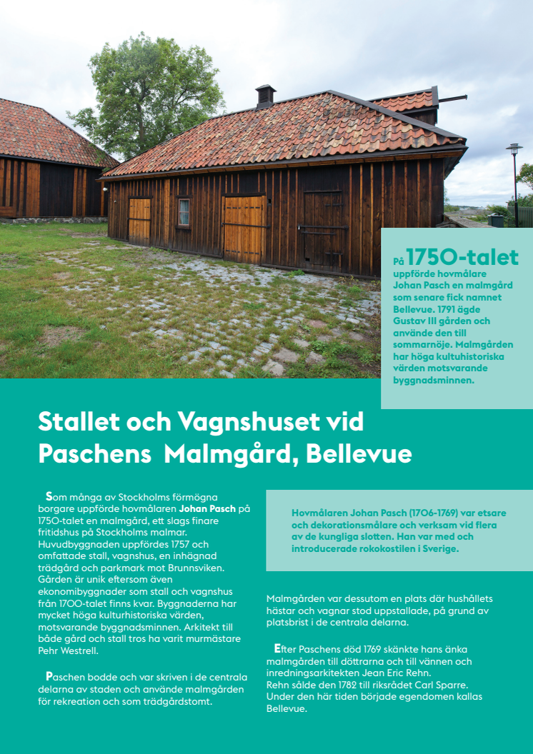 FLYER: Stallet och Vagnshuset vid Paschens Malmgård, Bellevue