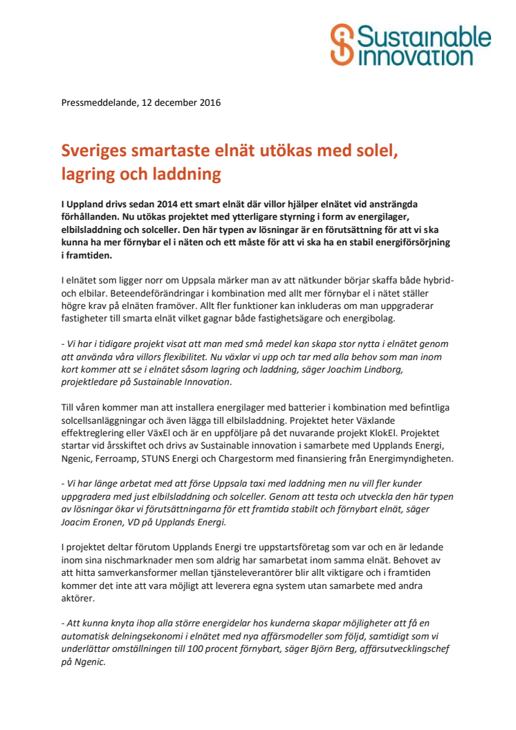 Sveriges smartaste elnät utökas med solel, lagring och laddning