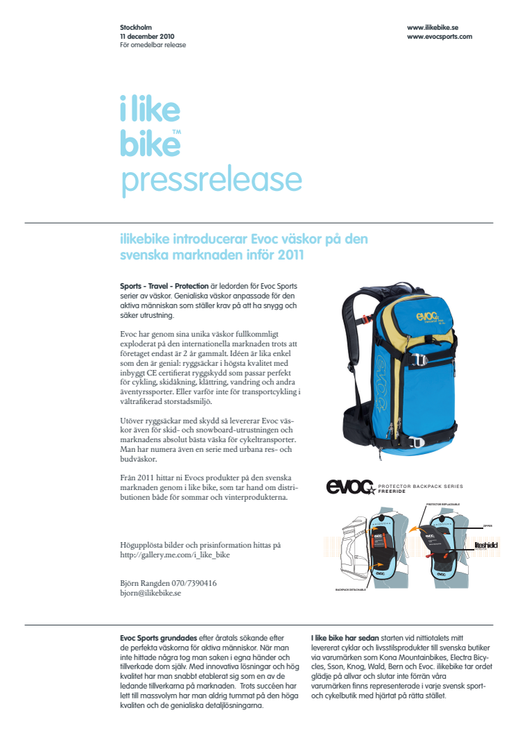 ilikebike introducerar Evoc på den svenska marknaden inför 2011