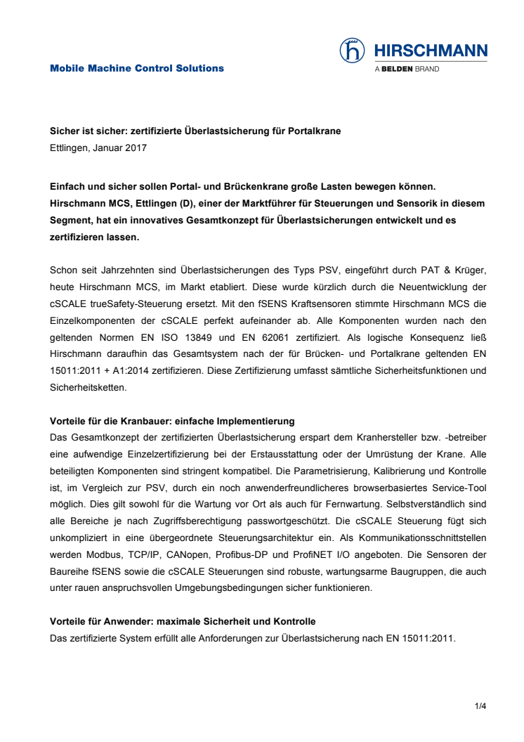 Sicher ist sicher: zertifizierte Überlastsicherung für Portalkrane