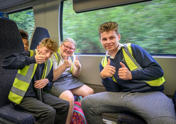 Thumbs up to independent travel: (from left) Harri, Keira and Leon