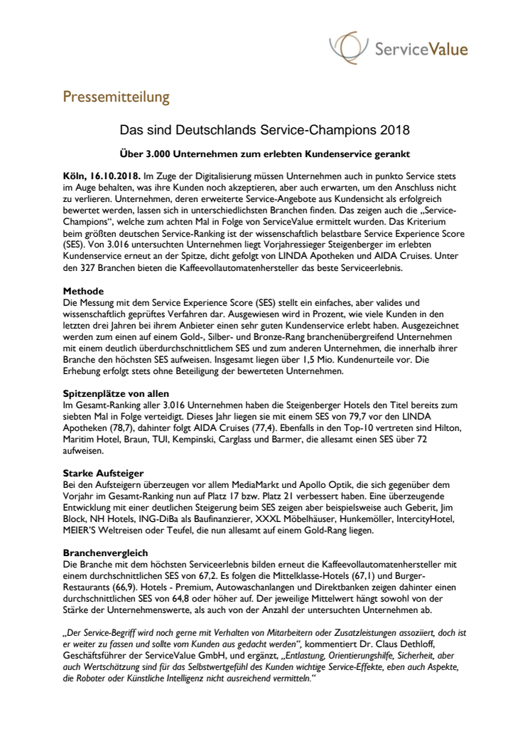 Das sind Deutschlands Service-Champions 2018 