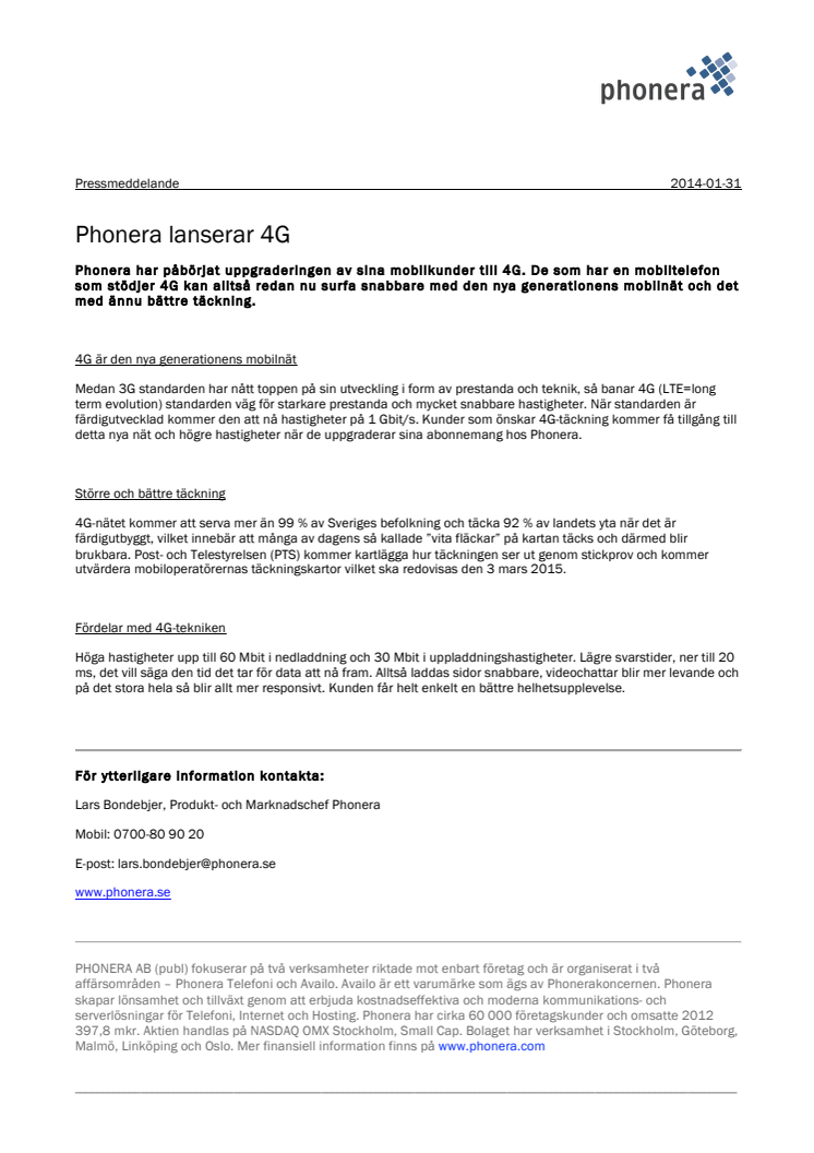 Phonera lanserar 4G