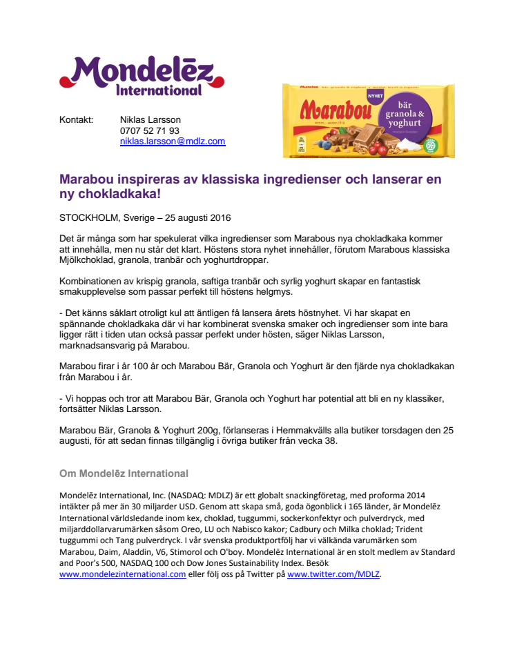 Marabou inspireras av klassiska ingredienser och lanserar en ny chokladkaka!