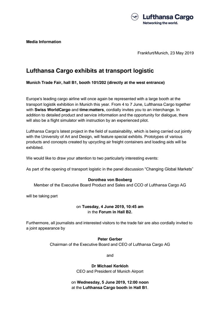 Lufthansa Cargo exhibits at transport logistic