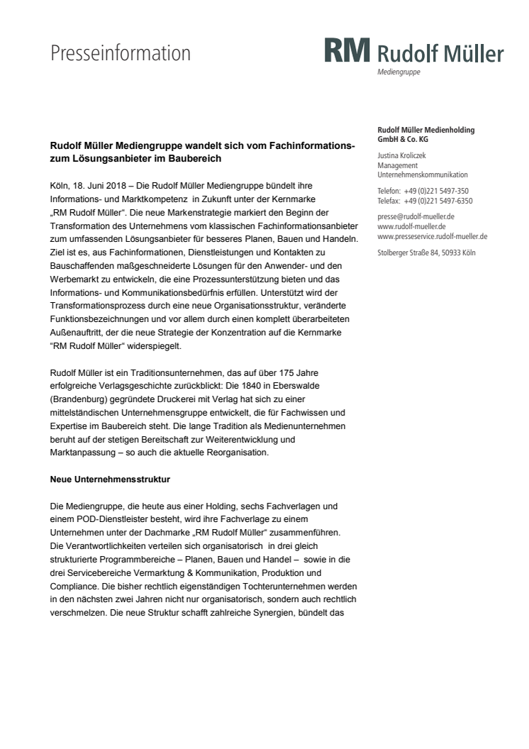 Rudolf Müller Mediengruppe wandelt sich vom Fachinformations- zum Lösungsanbieter im Baubereich