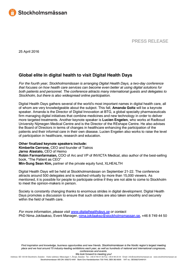 Global elite in digital health to visit Digital Health Days