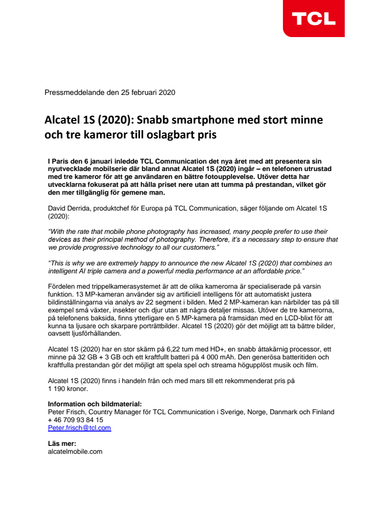Alcatel 1S (2020): Snabb smartphone med stort minne och tre kameror till oslagbart pris