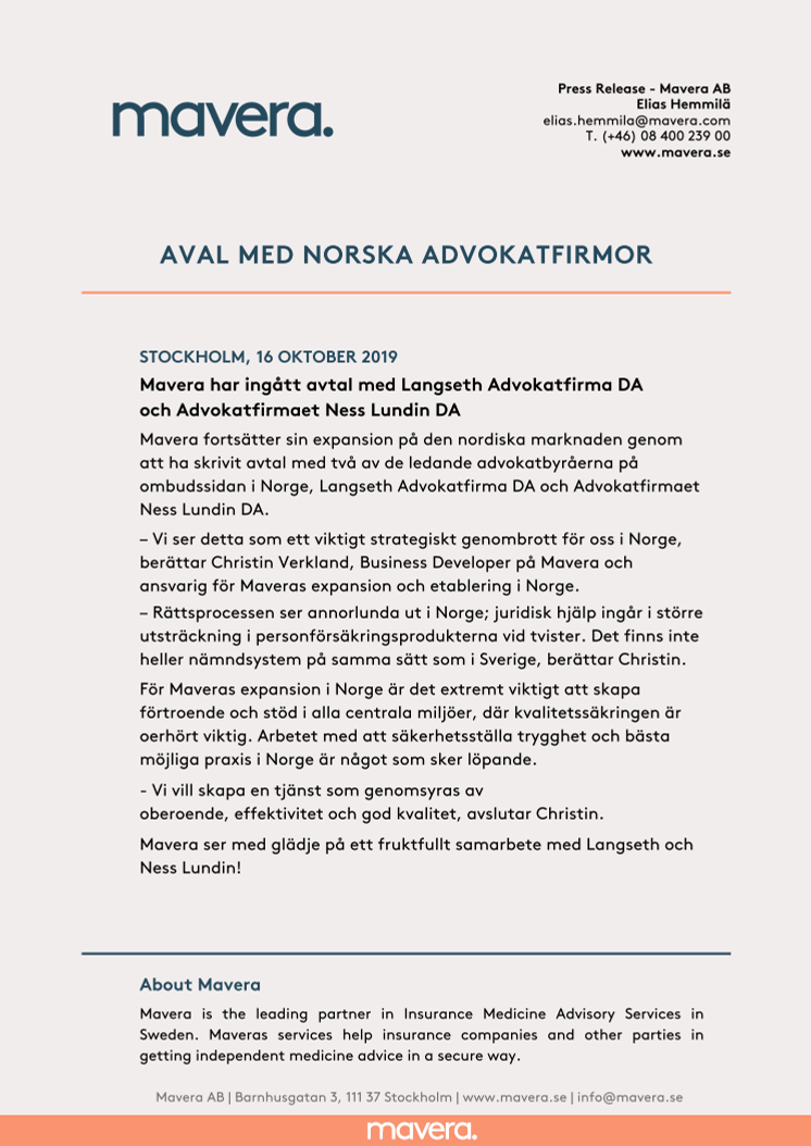 Viktigt strategiskt genombrott i Norge genom avtal med norska advokatfirmor