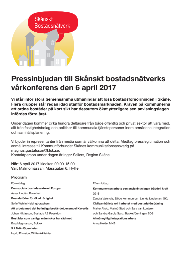 Pressinbjudan till Skånskt bostadsnätverks vårkonferens den 6 april 2017