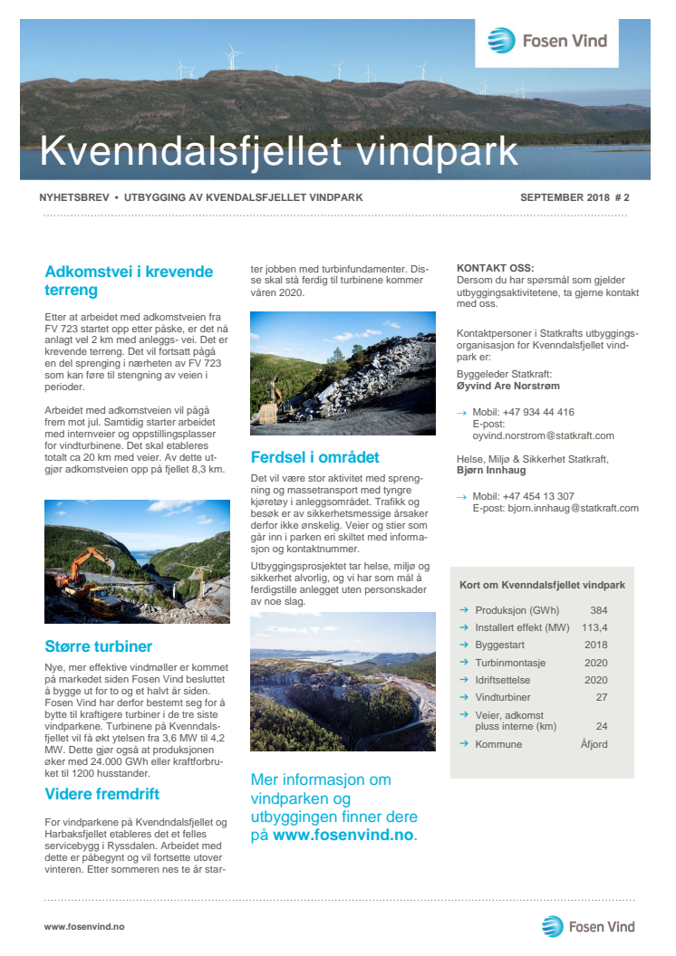 Nyhetsbrev Kvenndalsfjellet vindpark #2 - 2018