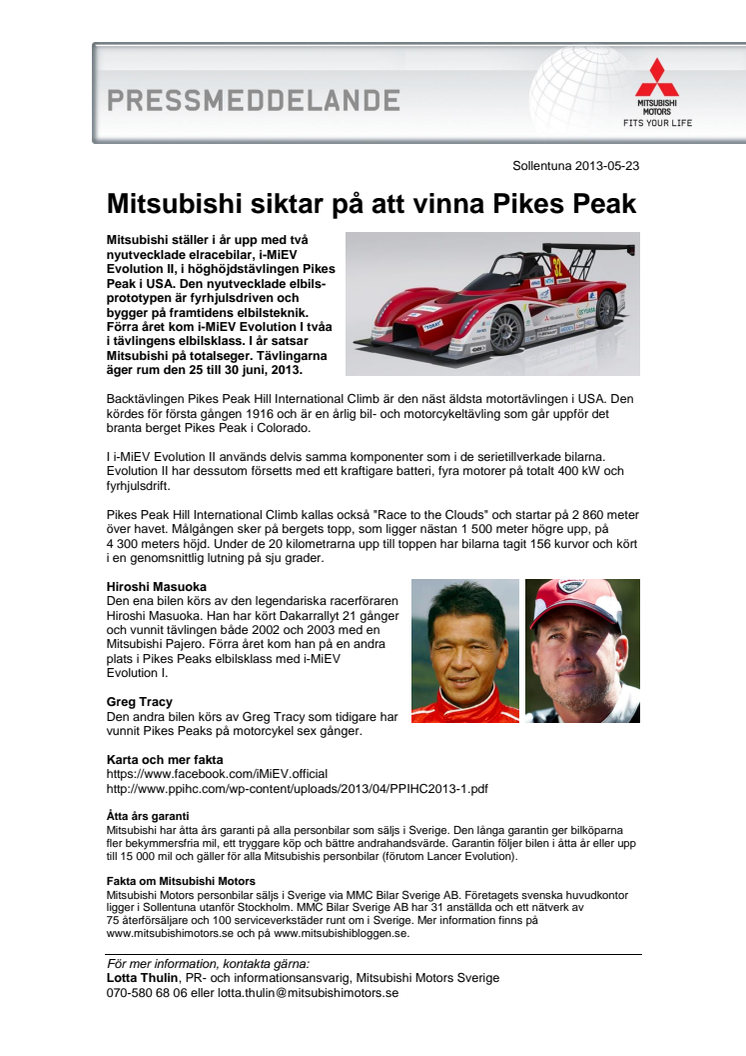 Mitsubishi satsar på att vinna Pikes Peak