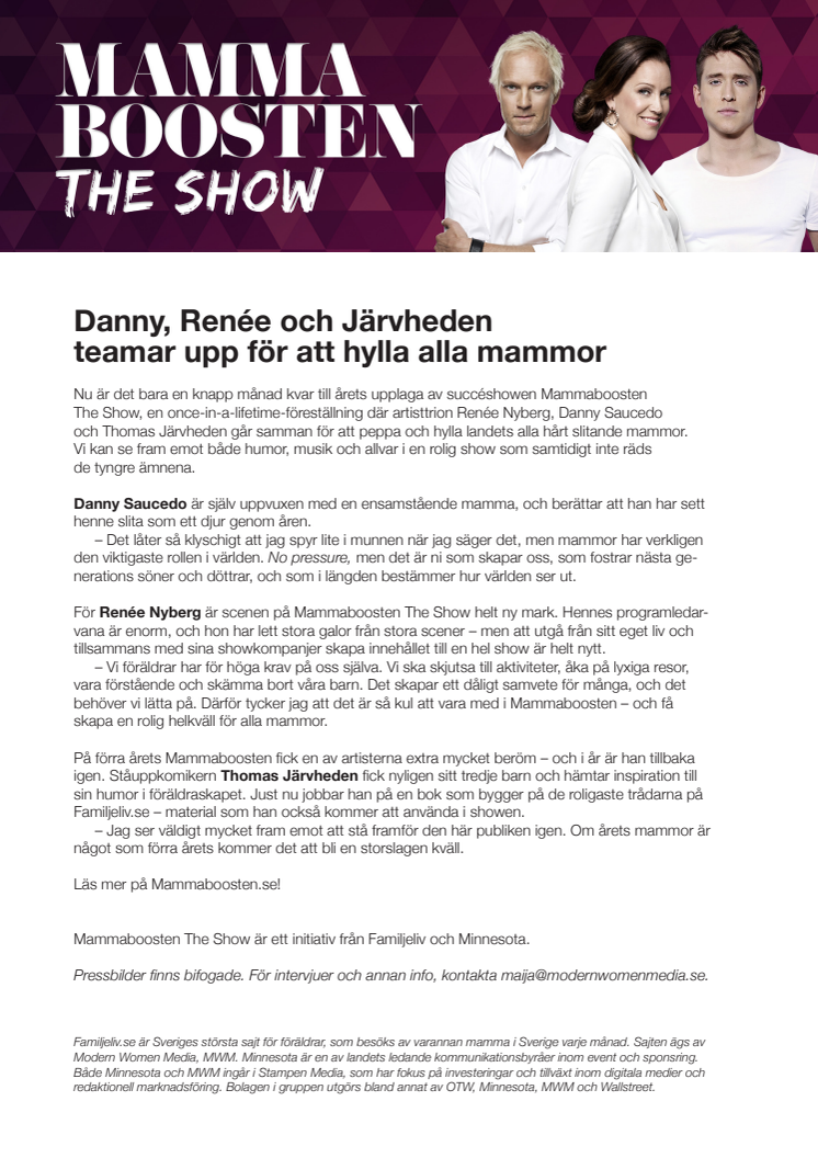 Danny Saucedo, Renée Nyberg och Thomas Järvheden teamar upp för att hylla alla mammor