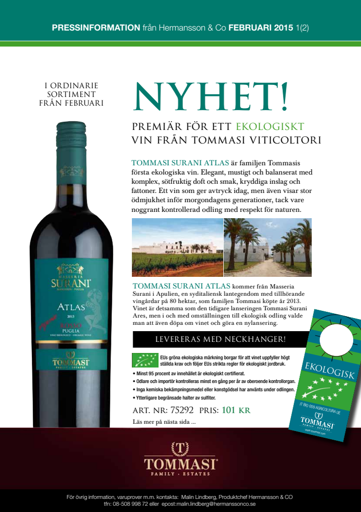 Premiär för ett ekologiskt vin från Tommasi Viticoltori!