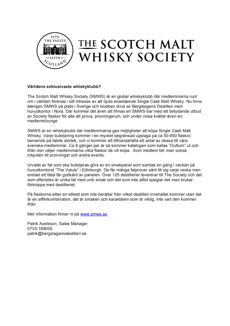 Värdens exklusivaste whiskyklubb nu i Sverige