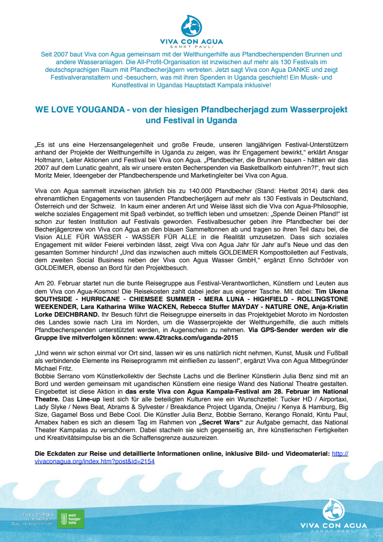 WE LOVE YOUGANDA - von der hiesigen Pfandbecherjagd zum Wasserprojekt und Festival in Uganda