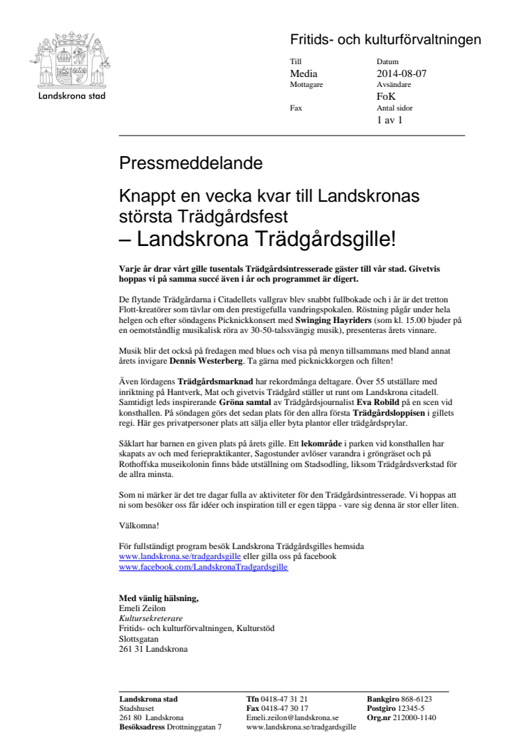 Knappt en vecka kvar till Landskronas största Trädgårdsfest – Landskrona Trädgårdsgille!