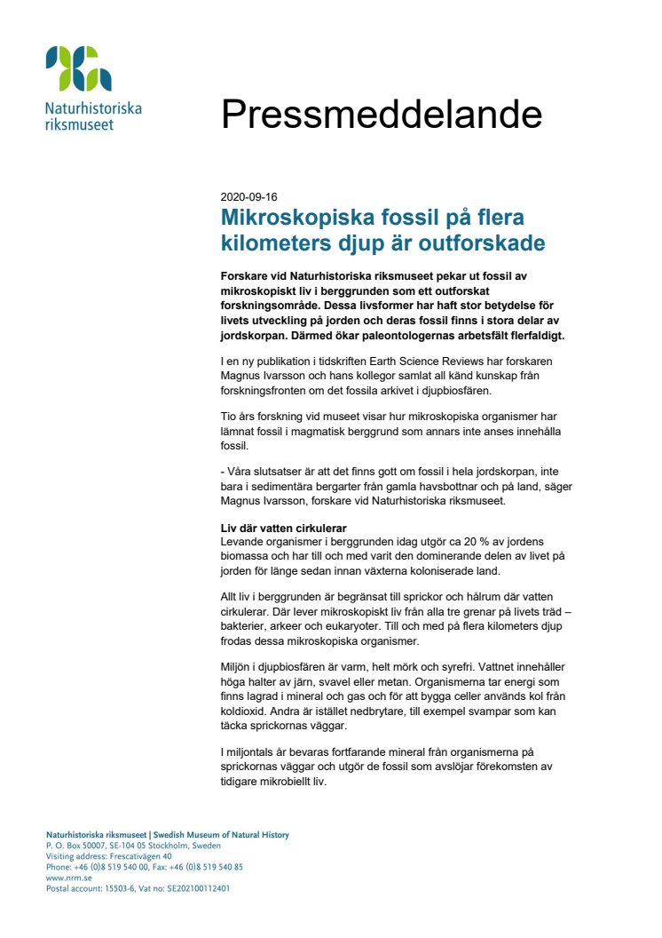 Mikroskopiska fossil på flera kilometers djup är outforskade