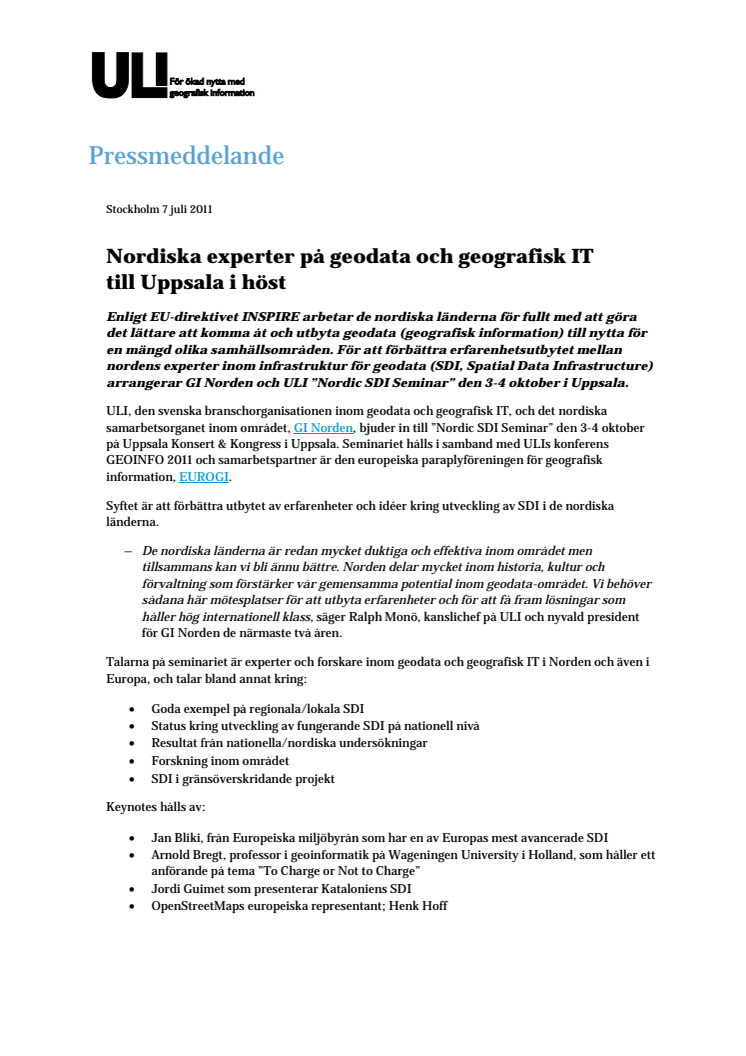 Nordiska experter på geodata och geografisk IT  till Uppsala i höst