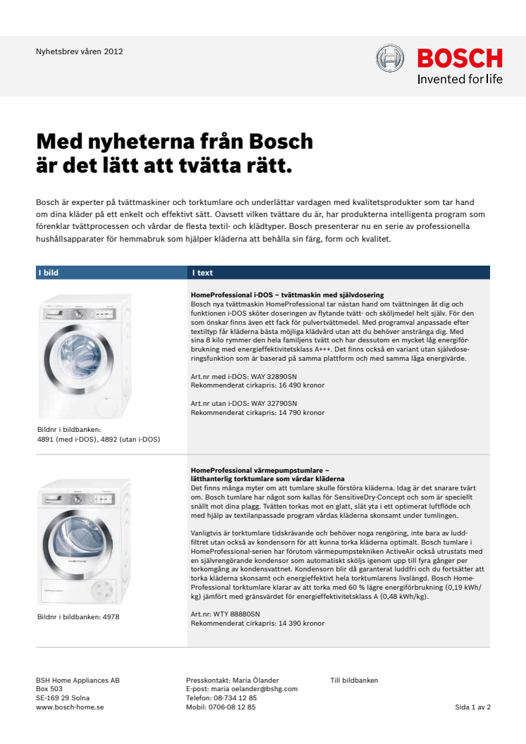 Med nyheterna från Bosch är det lätt att tvätta rätt