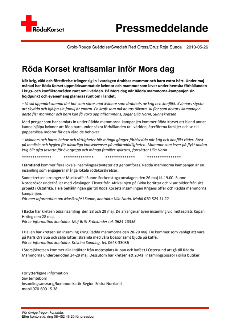 Röda Korset kraftsamlar inför Mors dag