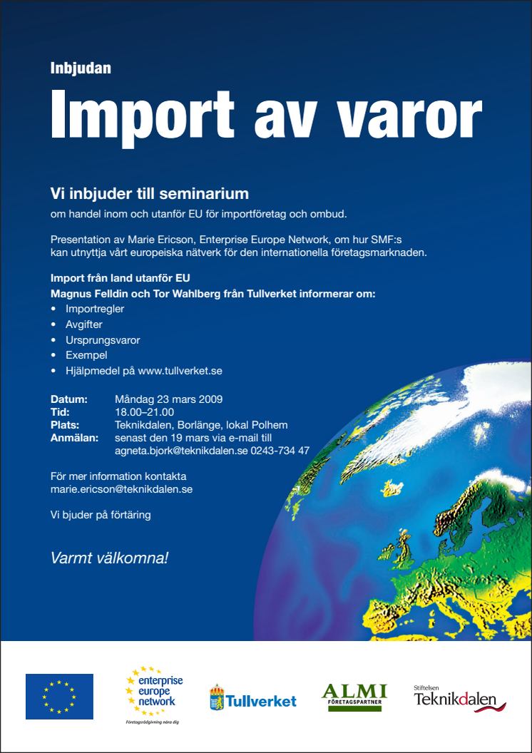 Import av varor - seminarium i Borlänge den 23 mars.