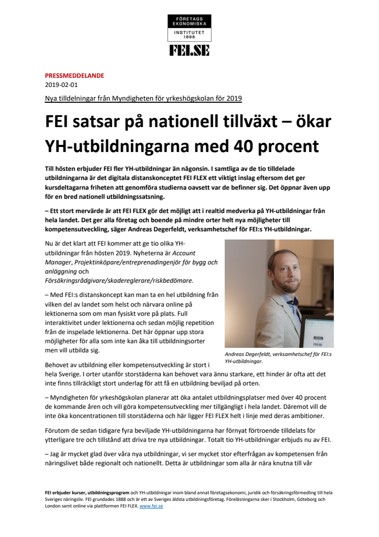 FEI satsar på nationell tillväxt – ökar YH-utbildningarna med 40 procent