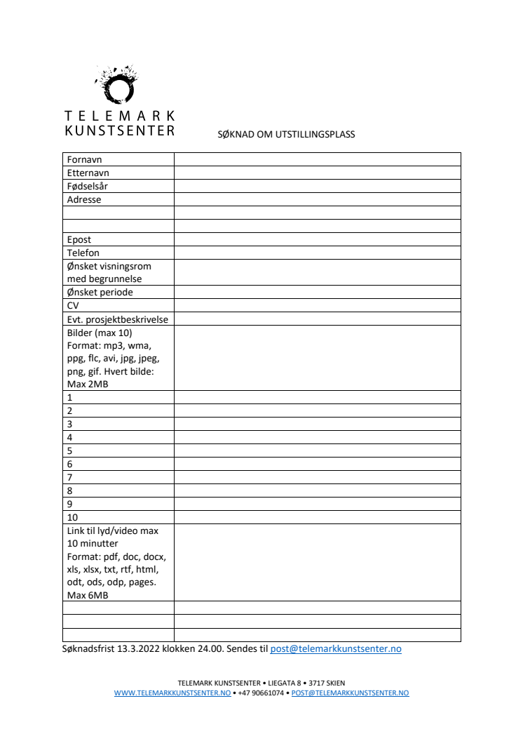 Søknadsskjema Utstillingsplass TKS 2023, 2024 + ekstraordinær satsing 2025, 2026