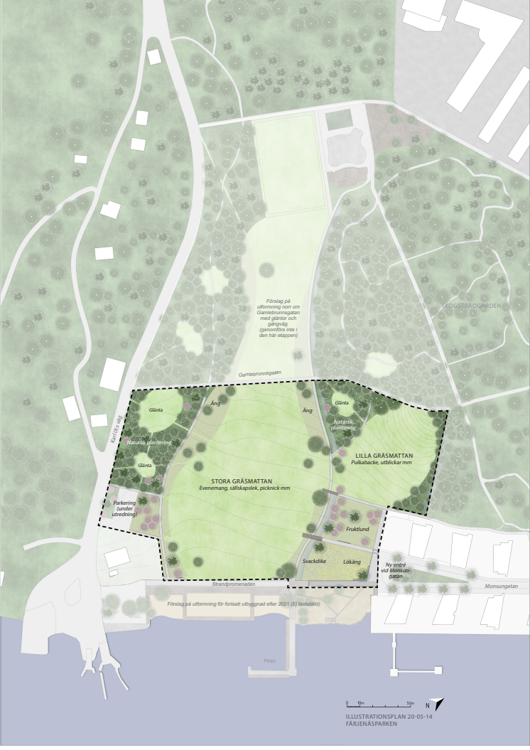 Illustrationsplan Färjenäsparken 2021, Mareld Landskapsarkitekter