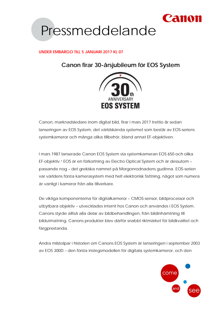 Canon firar 30-årsjubileum för EOS System