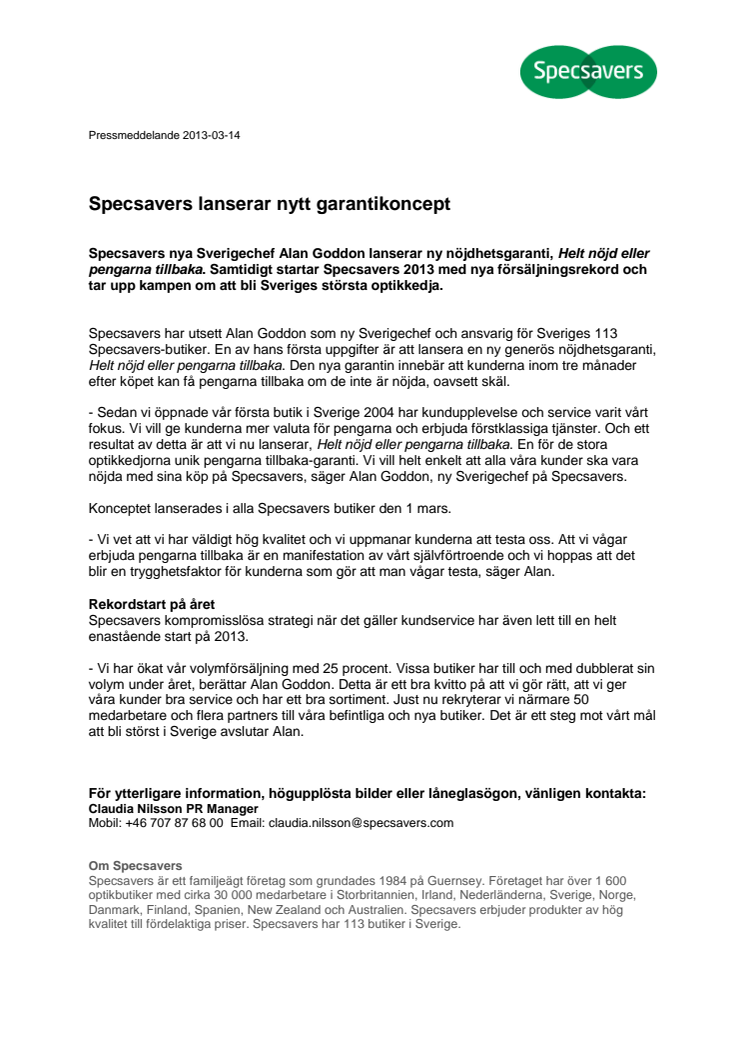 Specsavers lanserar nytt garantikoncept 