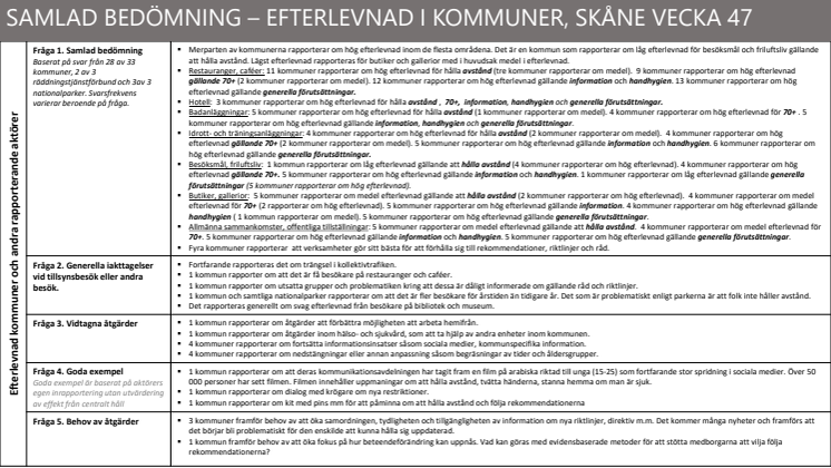 Efterlevnad av rekommendationer, riktlinjer och råd vecka 47