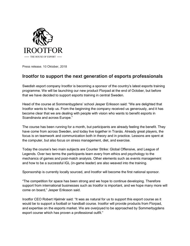 Irootfor to support the next generation of esports professionals